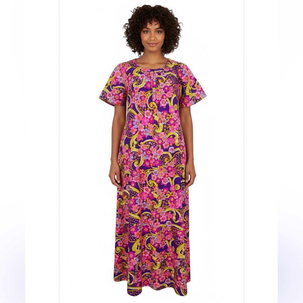 Muumuu Pink Floral Multicolor Maxi Dress